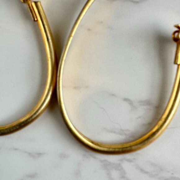 Gold Plated Oval Hoop Earrings with Secure Lever Back Closure - Picture 5 of 7